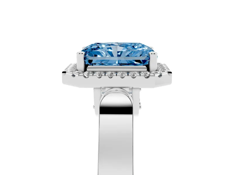 Radiant Cut Halo Engagement Ring Setting for a Fancy Blue Lab-Grown Diamond | Pavé Panel Shoulders | Sterling Silver