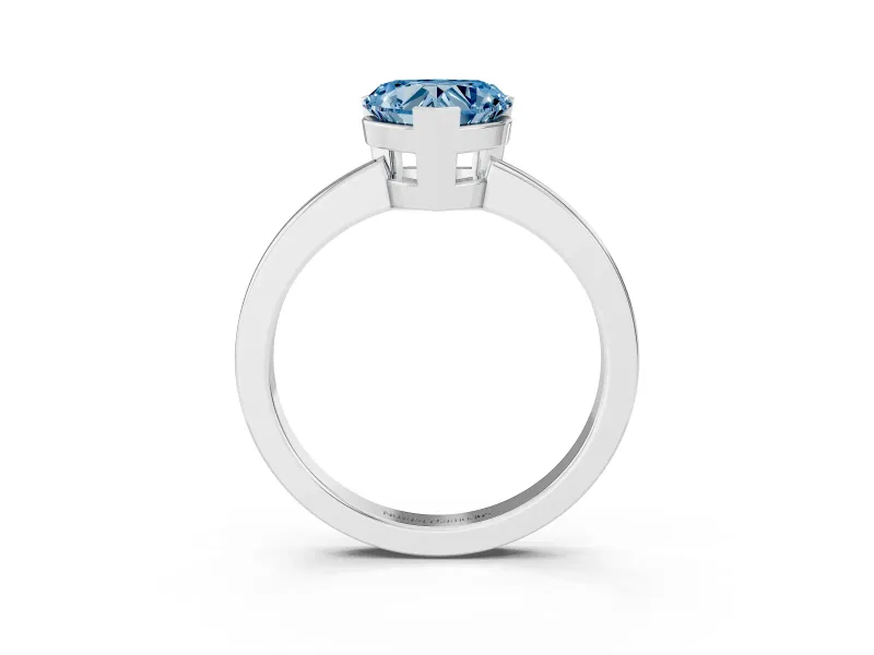 Fancy Blue Heart Cut Diamond Solitaire Ring Set in Silver with Prong Head and Smooth Polished Band