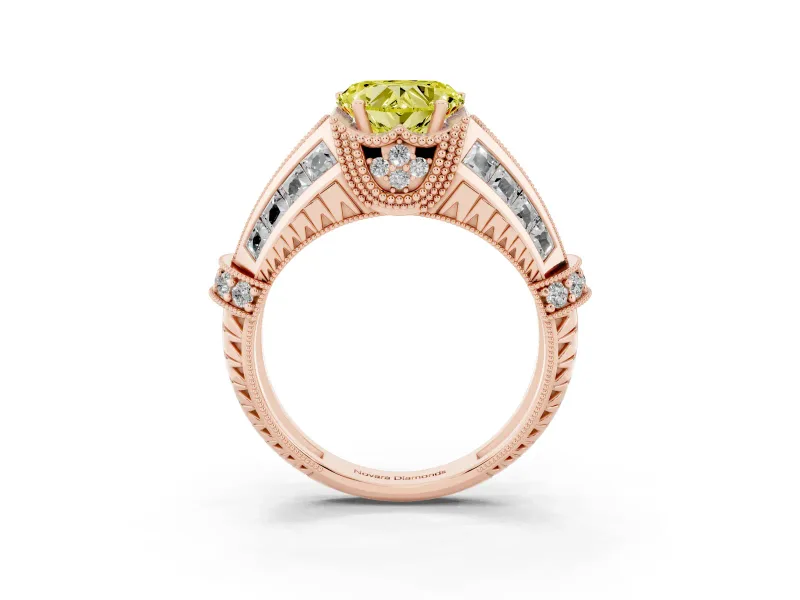 Heart-Shaped Vintage Milgrain Engagement Ring Setting for a Fancy Yellow Lab-Grown Diamond | Hidden Halo | Rose Gold