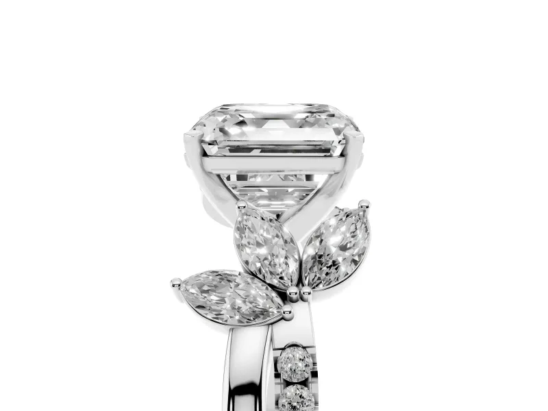 Asscher Cut Floral Vine Engagement Ring Setting | Sterling Silver
