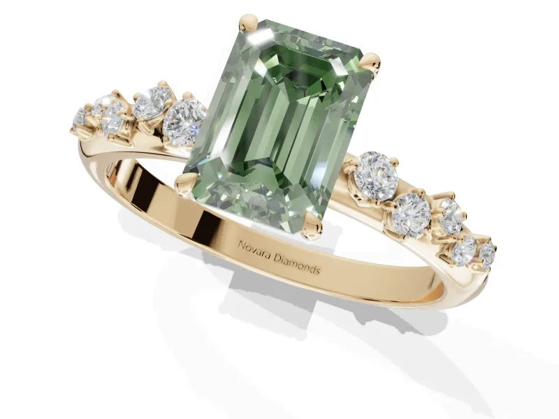 Emerald Cut Graduated Solitaire Engagement Ring Setting for a Fancy Green Lab-Grown Diamond | Yellow Gold