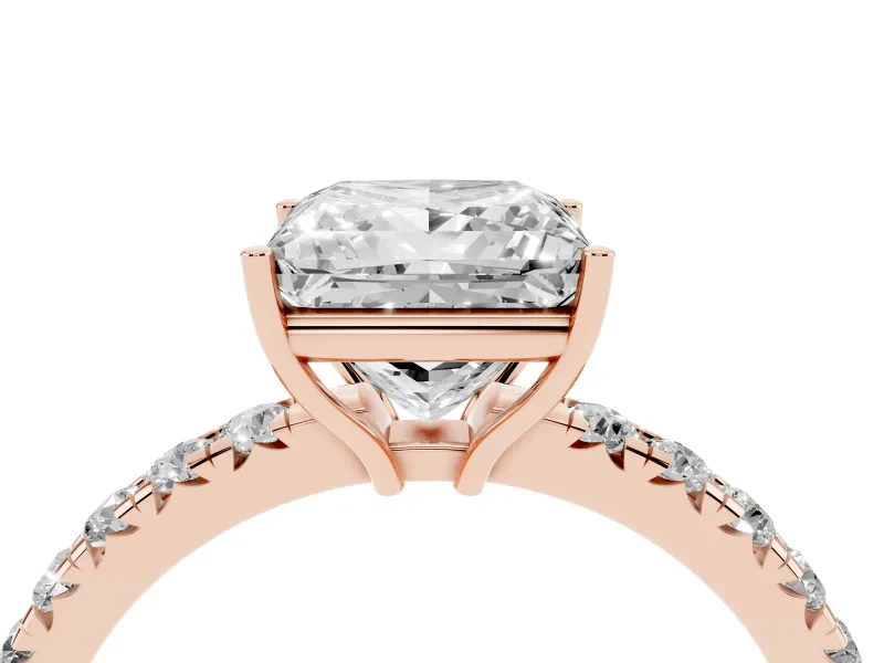Princess Cut Pave Engagement Ring Setting | Shared Prong Band | Rose Gold