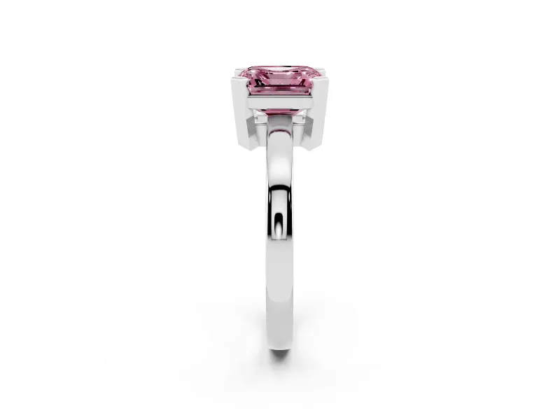 Fancy Pink Asscher Cut Diamond Solitaire Ring Set in Silver with Prong Head and Smooth Polished Band