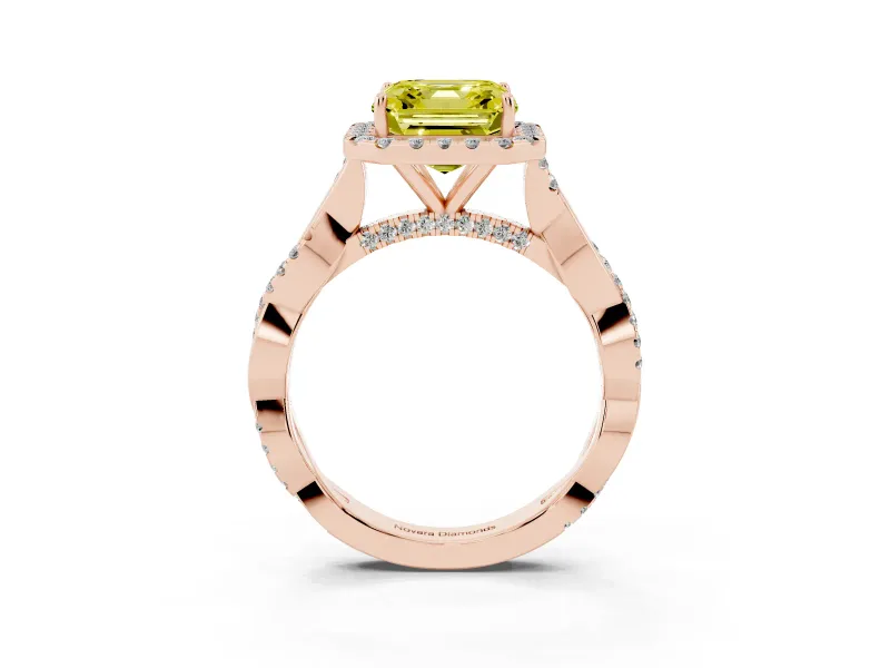 Asscher Cut Twist Halo Engagement Ring Setting for a Fancy Yellow Lab-Grown Diamond | Rose Gold