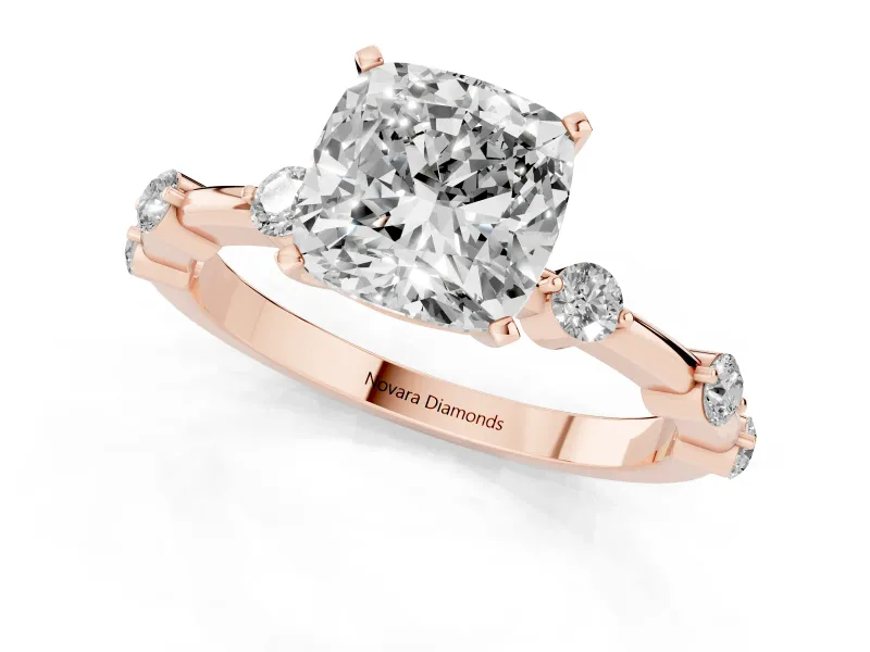 Cushion Cut Bar Set Engagement Ring Setting | Spaced Side Stones | Rose Gold
