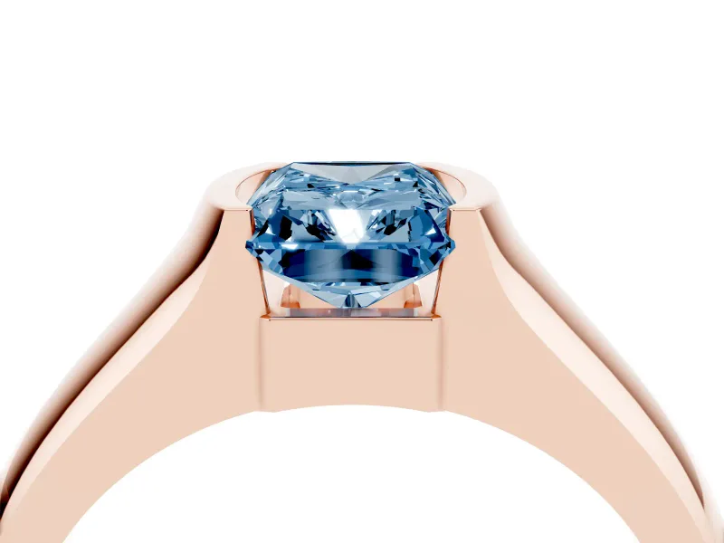 Radiant Cut Half Bezel Solitaire Engagement Ring Setting for a Fancy Blue Lab-Grown Diamond | Wide Band | Rose Gold
