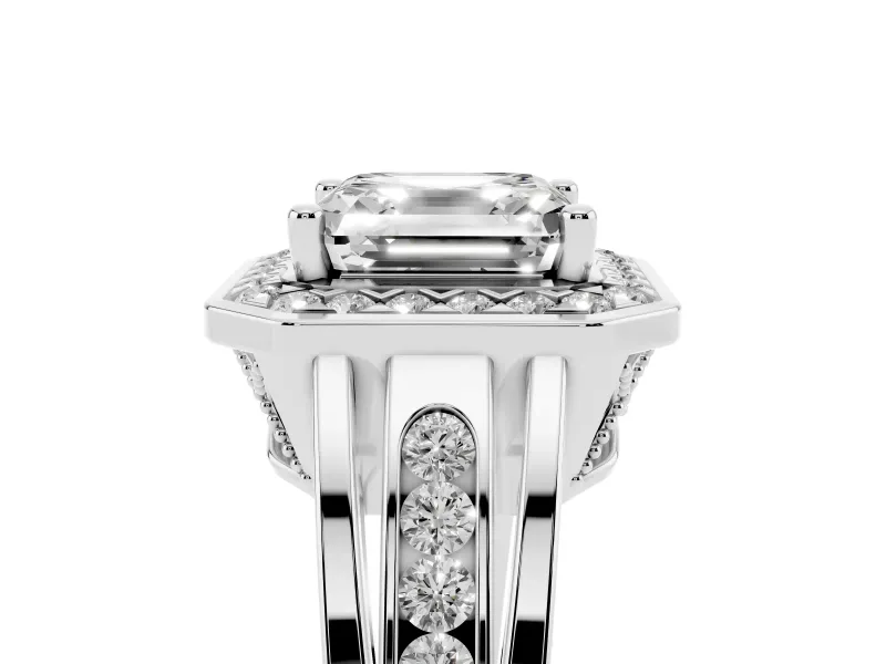 Asscher Cut Vintage Halo Engagement Ring Setting | Channel-Set Split Shank | Sterling Silver