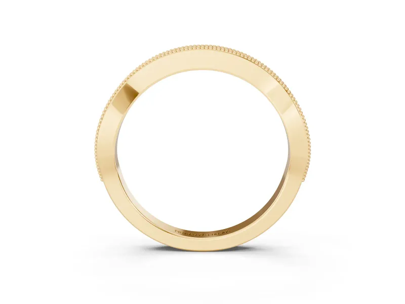 Round Diamond Channel Contour Band Set in Yellow gold with Milgrain Edges