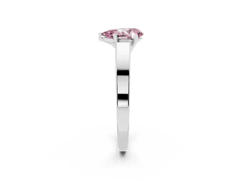 Fancy Pink Pear Cut Diamond Solitaire Engagement Ring Set in Platinum with Prong Setting and Tapered Band