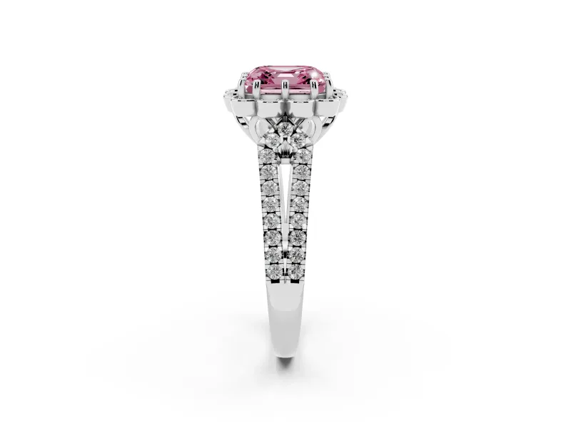 Asscher Cut Floral Halo Engagement Ring Setting for a Fancy Pink Lab-Grown Diamond | Pavé Split Shank | Sterling Silver