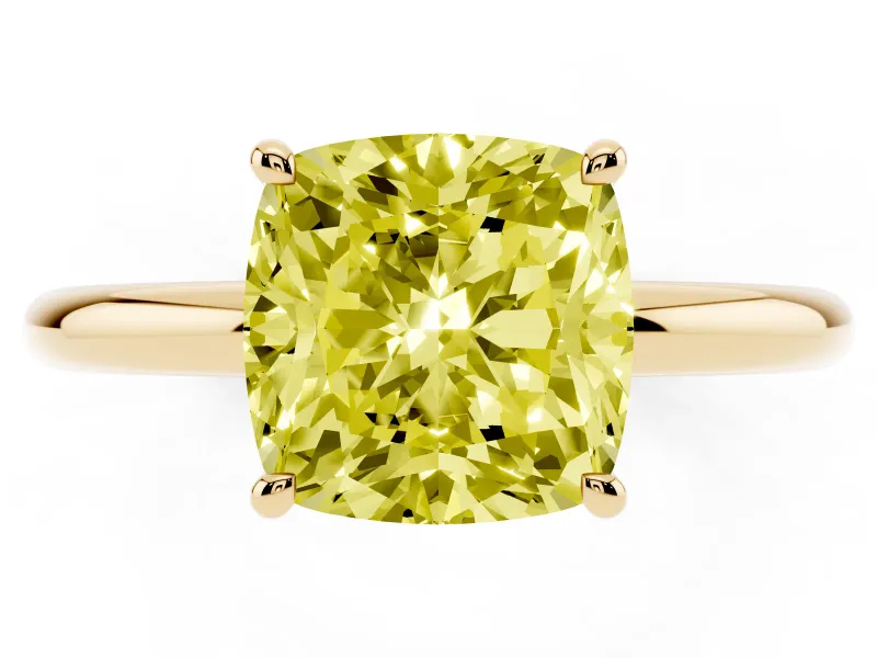 Cushion Cut Hidden Halo Ring Setting for a Fancy Yellow Lab-Grown Diamond | Yellow Gold