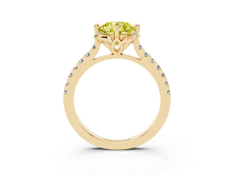 Round Floral Engagement Ring Setting for a Fancy Yellow Lab-Grown Diamond | Pavé Band | Yellow Gold