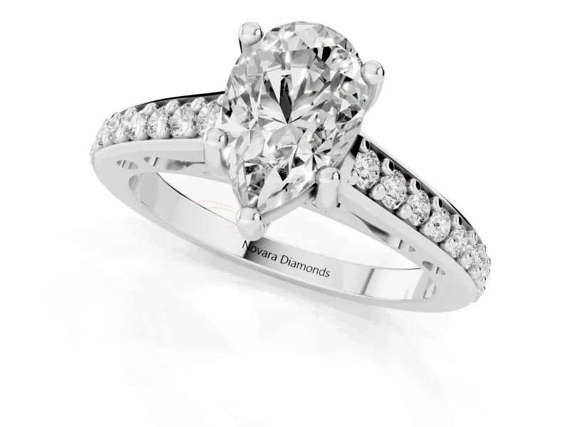 Pear-Shaped Graduated Pave Cathedral Solitaire Engagement Ring Setting | Scroll Cut-Outs | Platinum