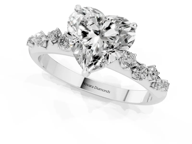 Heart-Shaped Solitaire Engagement Ring Setting | Graduated Scattered Accents | Platinum