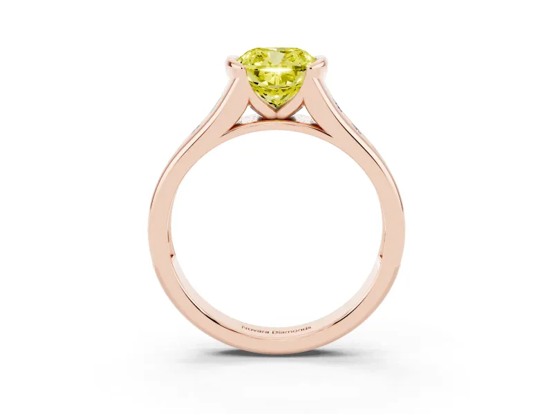 Cushion Cut Half Bezel Engagement Ring Setting for a Fancy Yellow Lab-Grown Diamond | Rose Gold