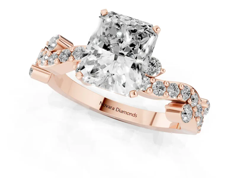 Radiant Cut Diamond Solitaire Twisted Band Set in Rose gold with Pavé Setting