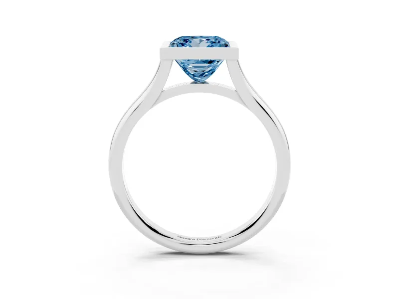 Princess Cut Bezel Engagement Ring Setting for a Fancy Blue Lab-Grown Diamond | White Gold