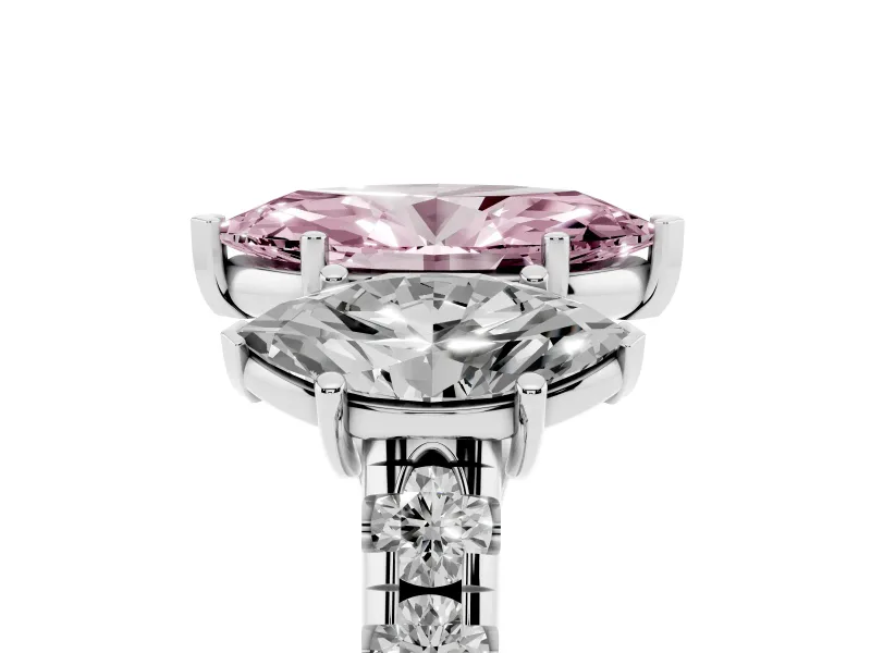 Marquise Three Stone Engagement Ring Setting for a Fancy Pink Lab-Grown Diamond | Accented Shoulders | Platinum