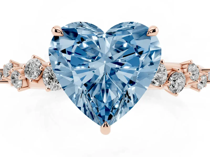 Fancy Blue Heart Cut Diamond Cluster Solitaire Ring Set in Rose gold with Prong Setting