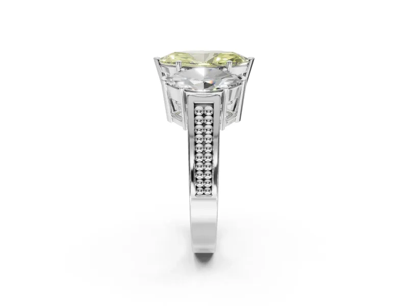 Marquise Three Stone Engagement Ring Setting for a Fancy Yellow Lab-Grown Diamond | Beaded Shoulders | Sterling Silver