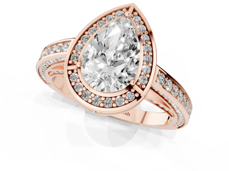 Pear-Shaped Sectioned Halo Engagement Ring Setting | Pavé Gallery and Band | Rose Gold