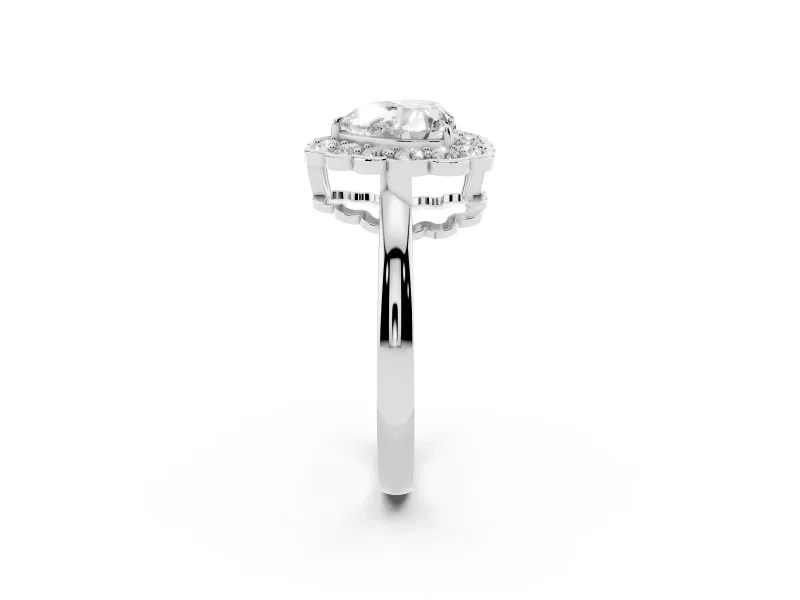 Heart-Shaped Scalloped Cluster Halo Engagement Ring Setting | Plain Band | White Gold