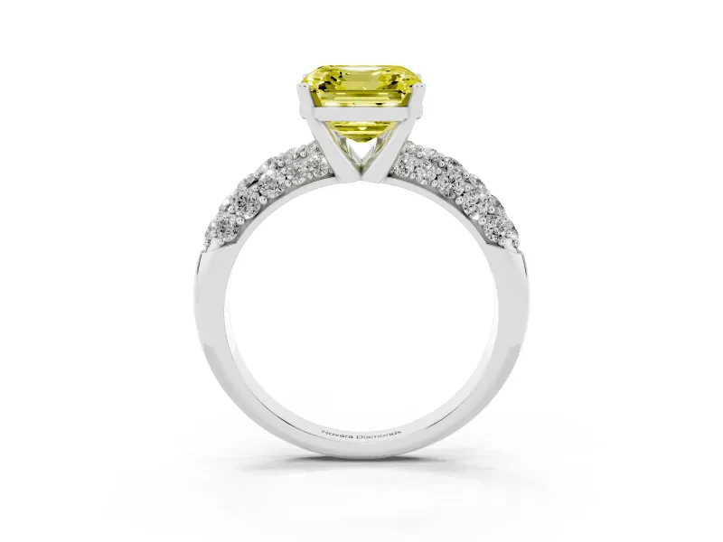 Asscher Cut Close Set Pave Engagement Ring Setting for a Fancy Yellow Lab-Grown Diamond | Multi Row | Sterling Silver