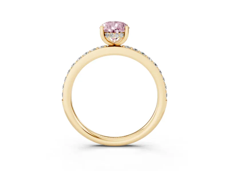 Pear-Shaped Hidden Halo Engagement Ring Setting for a Fancy Pink Lab-Grown Diamond | Yellow Gold