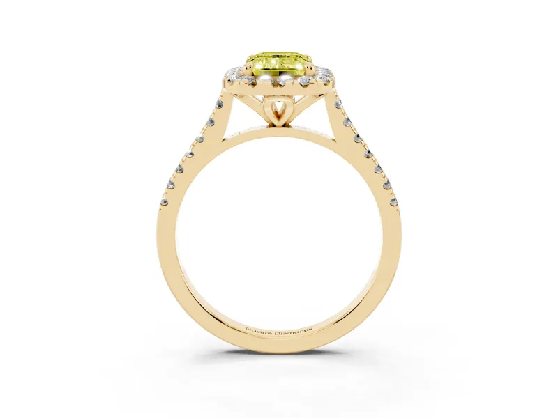 Emerald Cut Halo Engagement Ring Setting for a Fancy Yellow Lab-Grown Diamond | Tapered Band | Yellow Gold
