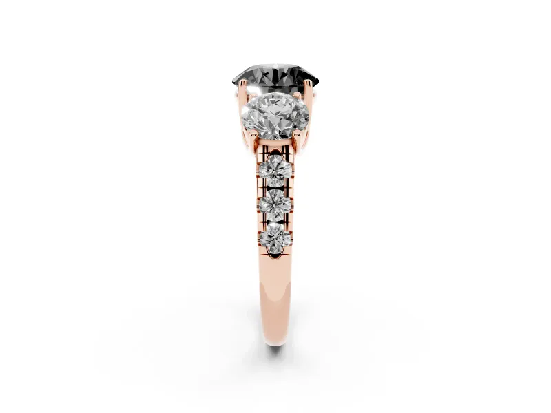 Round Three Stone Engagement Ring Setting for a Black Center | Accented Shoulders | Rose Gold