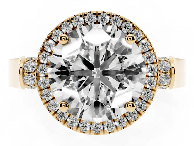 Round Halo Engagement Ring Setting | Pavé Panel Shoulders | Yellow Gold