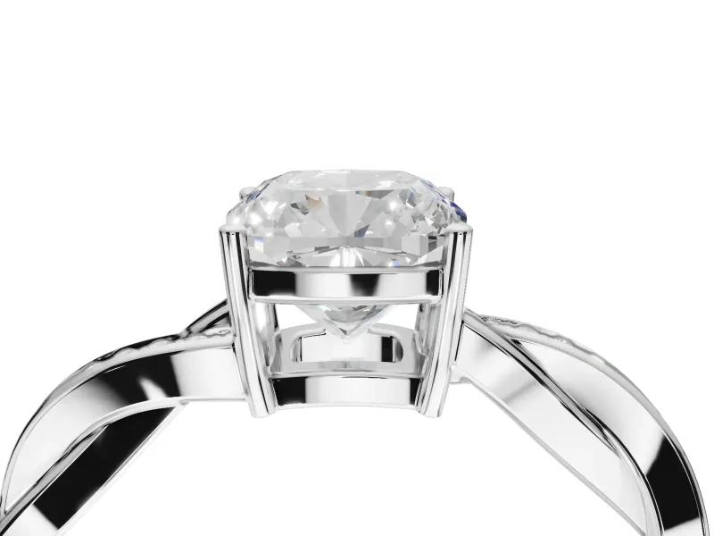 Cushion Cut Twisted Pavé Solitaire Engagement Ring Setting | Open Basket | White Gold
