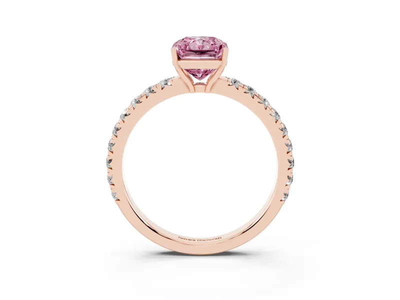 Radiant Cut Pave Solitaire Engagement Ring Setting for a Fancy Pink Lab-Grown Diamond | Shared Prong Band | Rose Gold