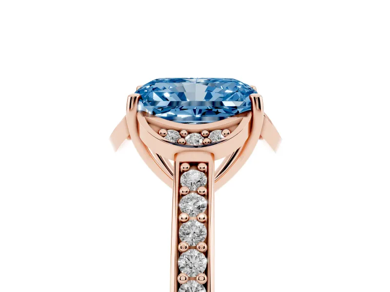 Radiant Cut Floral Pavé Engagement Ring Setting for a Fancy Blue Lab-Grown Diamond | Rose Gold
