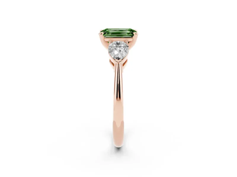 Emerald Cut 3-Stone Engagement Ring Setting for a Fancy Green Lab-Grown Diamond | Rose Gold