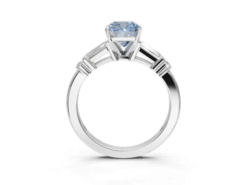 Cushion Cut Tapered Baguette Engagement Ring Setting for a Fancy Blue Lab-Grown Diamond | Platinum