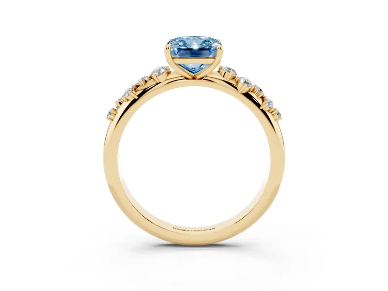 Radiant Cut Graduated Solitaire Engagement Ring Setting for a Fancy Blue Lab-Grown Diamond | Yellow Gold