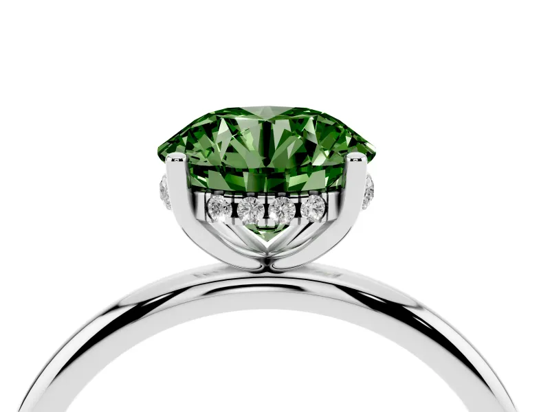 Round Micro-Prong Hidden Halo Engagement Ring Setting for a Fancy Green Lab-Grown Diamond | Plain Band | Sterling Silver