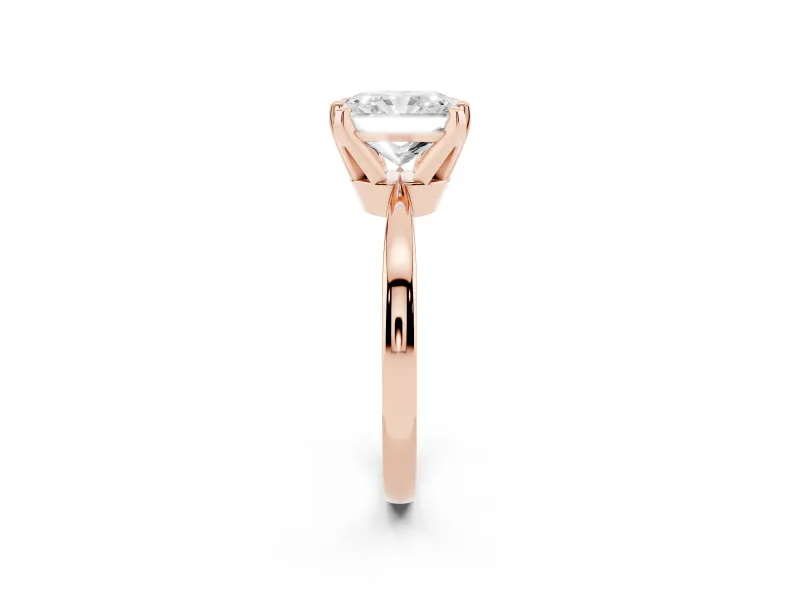 Radiant Cut Diamond Solitaire Engagement Ring Set in Rose gold with Slim Tapered Solitaire Band