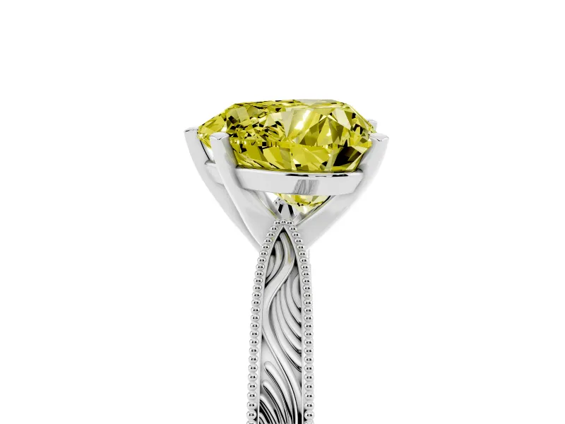 Heart-Shaped Engraved Engagement Ring Setting for a Fancy Yellow Lab-Grown Diamond | Sterling Silver