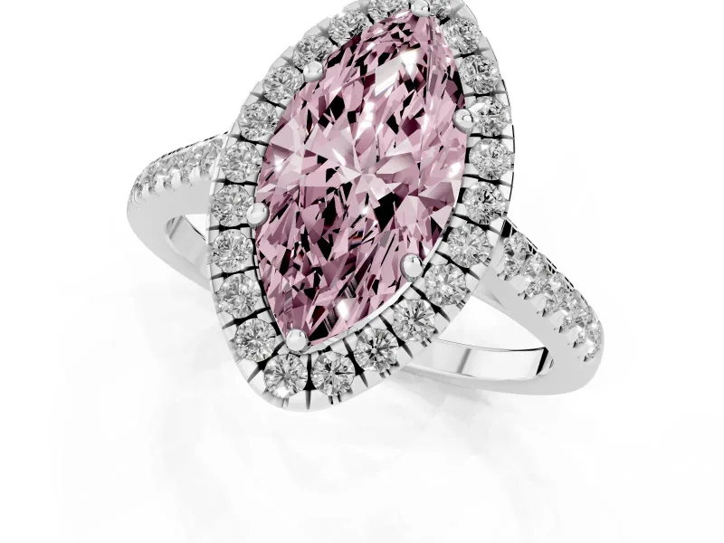 Marquise Halo Engagement Ring Setting for a Fancy Pink Lab-Grown Diamond | Pave Shoulders | Sterling Silver