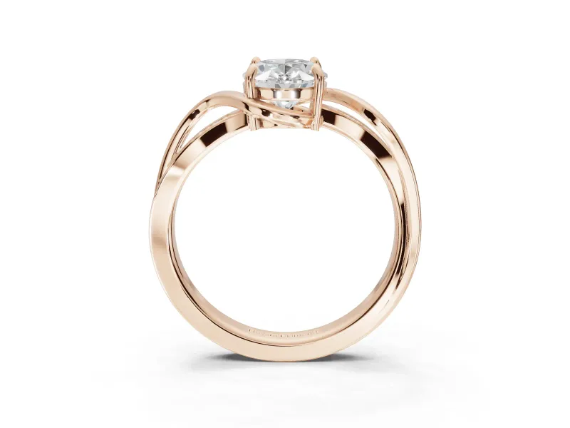 Oval Bypass Solitaire Engagement Ring Setting | Pavé and Plain Strands | Rose Gold