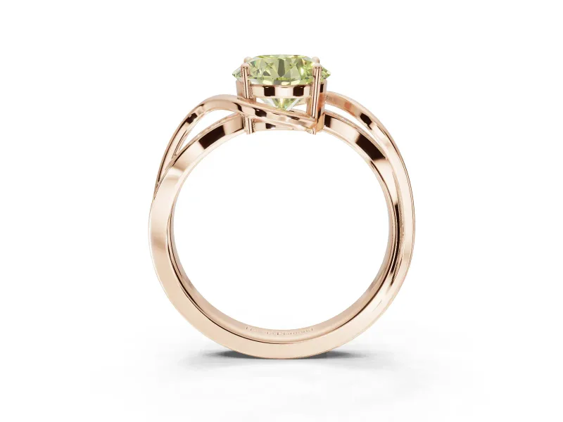 Round Bypass Solitaire Engagement Ring Setting for a Fancy Yellow Lab-Grown Diamond | Pavé and Plain Strands | Rose Gold
