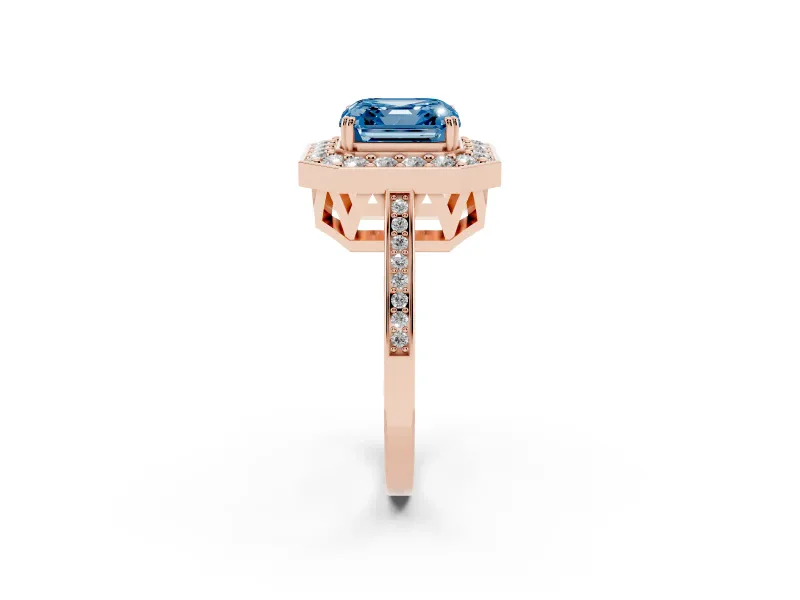 Asscher Cut Halo Engagement Ring Setting for a Fancy Blue Lab-Grown Diamond | Polished Halo Rim | Rose Gold