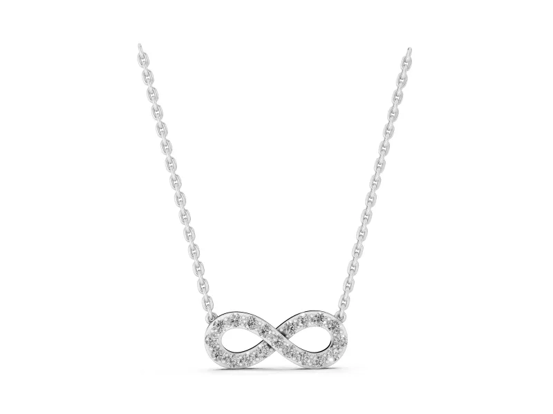 Round Lab-Grown Diamond Pavé Infinity Pendant Necklace | Crossover Strand | White Gold