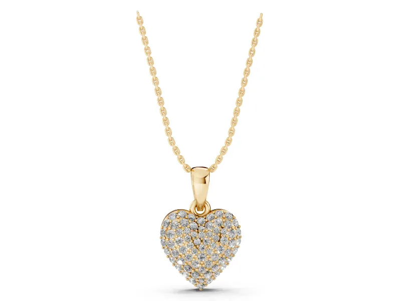 Round Lab-Grown Diamond Pavé Heart Pendant Necklace | Fully Set Face | Yellow Gold