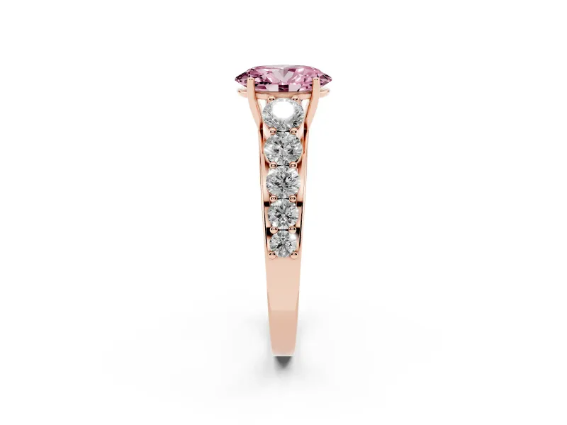 Oval Graduated Side Stone Engagement Ring Setting for a Fancy Pink Lab-Grown Diamond | Flat Top Band | Rose Gold