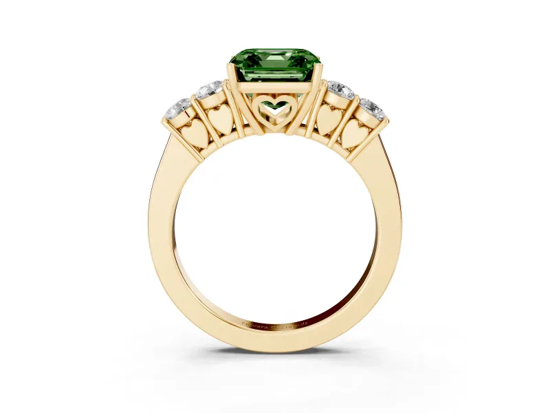 Asscher Cut 5 Stone Engagement Ring Setting for a Fancy Green Lab-Grown Diamond | Yellow Gold