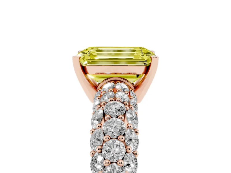 Emerald Cut Multi Row Pave Engagement Ring Setting for a Fancy Yellow Lab-Grown Diamond | Rose Gold