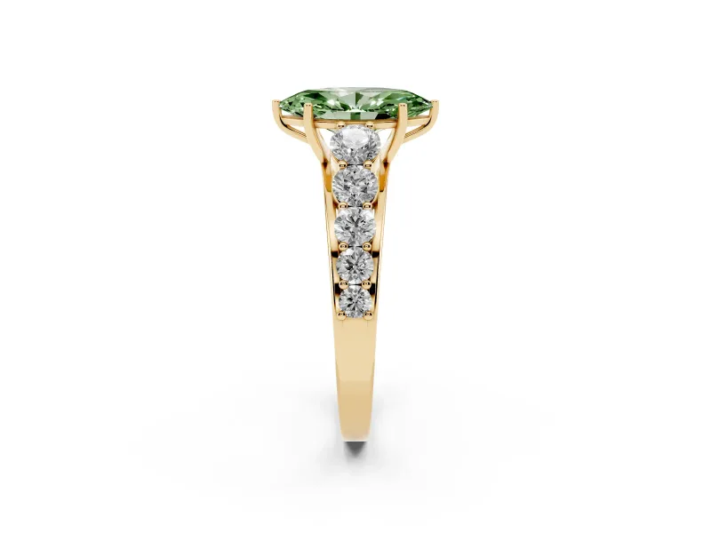 Marquise Graduated Side Stone Engagement Ring Setting for a Fancy Green Lab-Grown Diamond | Flat Top Band | Yellow Gold